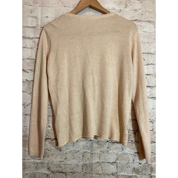 Liz Claiborne Coquette Sweater Womens Medium Pale Peach Ramie Cardigan Soft Girl - Picture 9 of 11